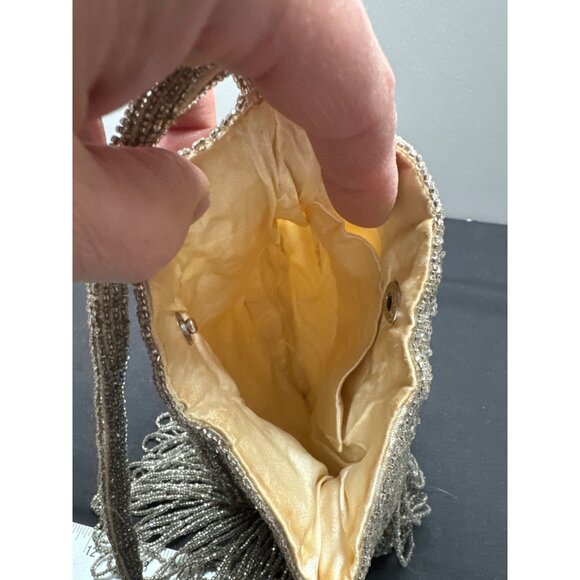 Vintage Walborg Flapper Silver Gray Beaded Evening Bag With Fringe & Strap - Picture 8 of 13